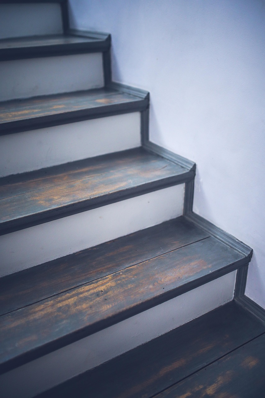 About vintage, old, painted, stairs, wood, wooden, gray, grey, dutch, scandinavian, interior, design, blue wood, blue painting, blue design, blue vintage, blue paint, blue interior, blue old